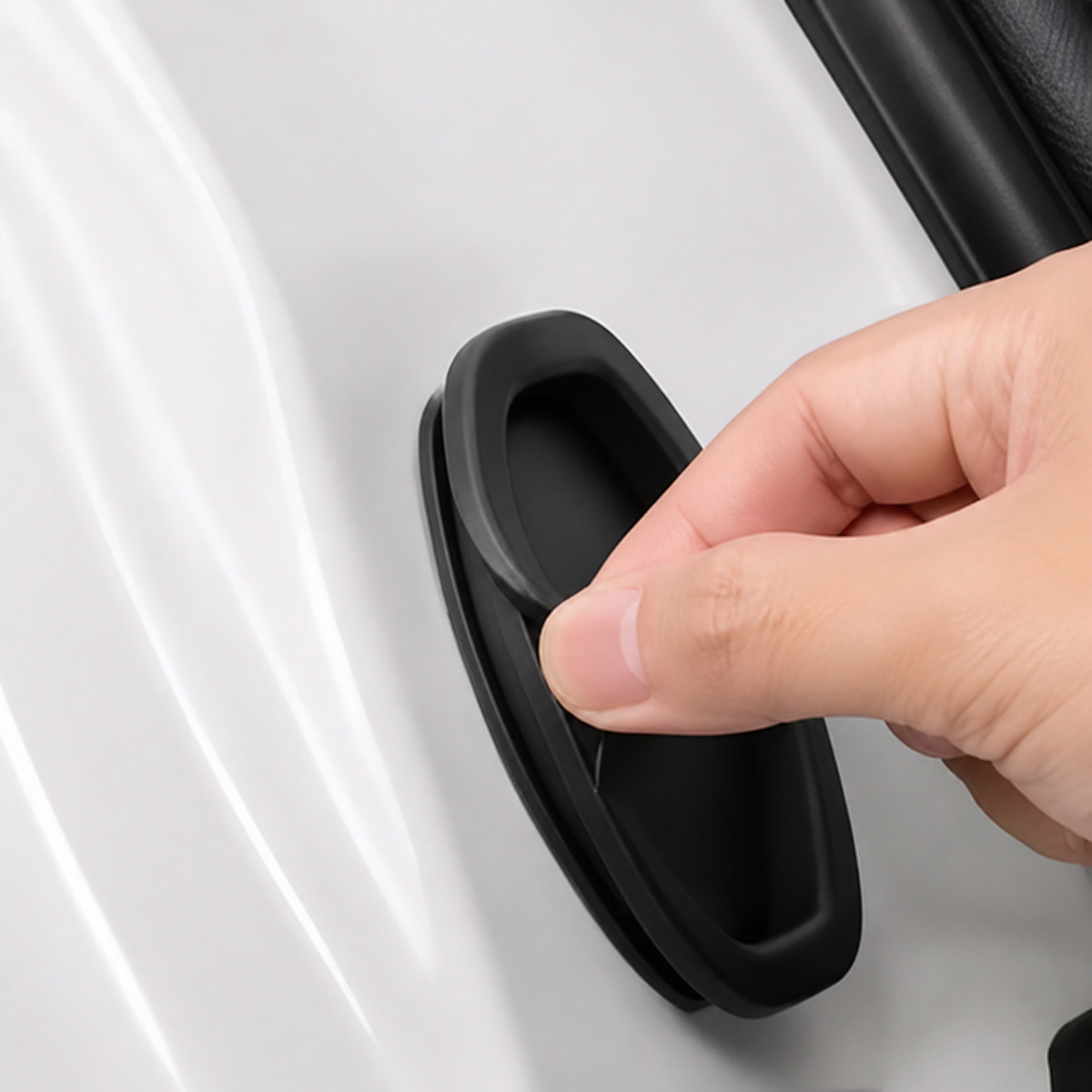 Fitting the silicone damper onto a car door lock by hand